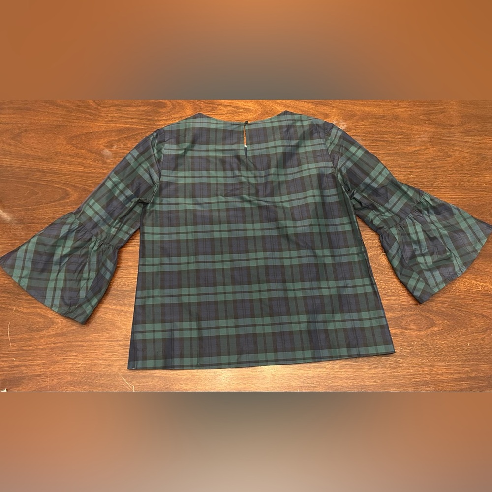 Vineyard Vines Green and Navy Plaid Bell Sleeve Top - Picture 3 of 3